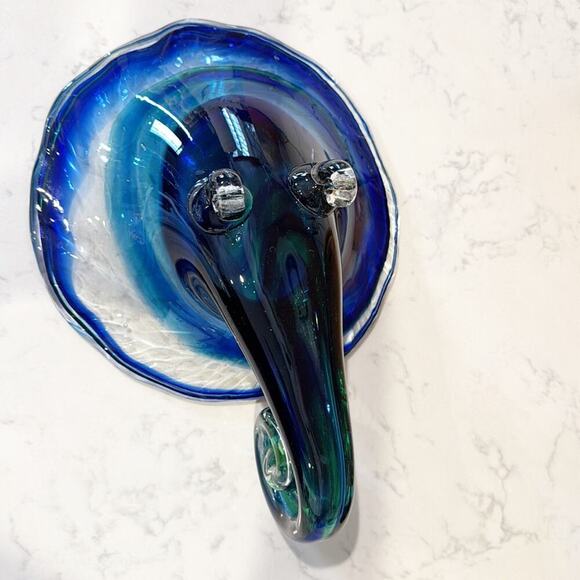 Vintage CORNUCOPIA cobalt Blue Hand Blown glass Unbranded mid century vase - Picture 6 of 10